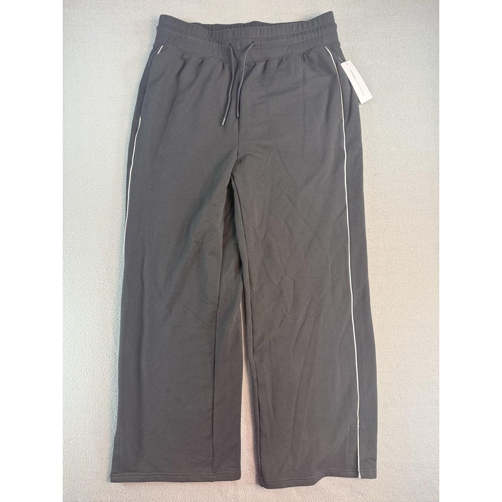 Yogalicious Sweatpants Womens XL Black Cloud Plush Fleece Stripe Wide Leg NWT